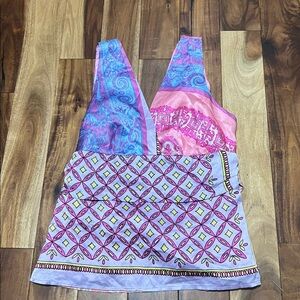 ALICE & TRIXIE BOHO Sleeveless TOP Pink Lavender Silk Geometric Print M